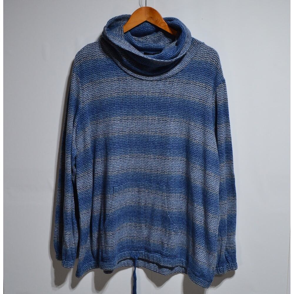 Susan Graver Weekend Printed Brushed Blue & Gray Cowl Neck Sweater Size 2X